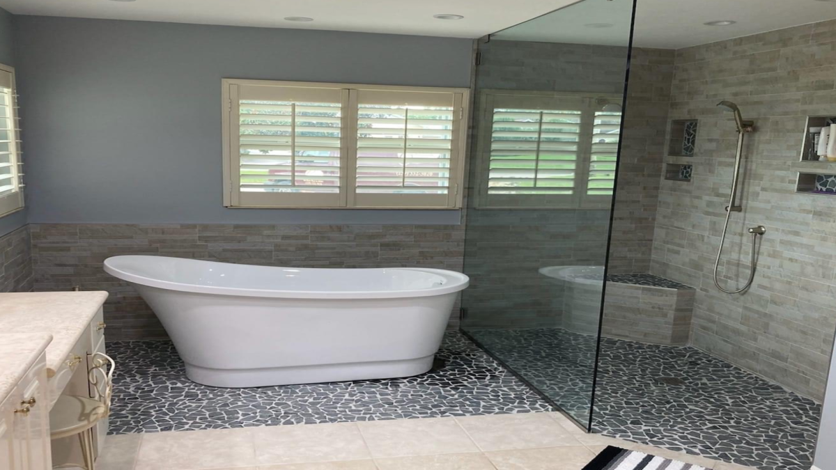 Barrier-free walk-in shower with freestanding tub completed by KRCS in Albuquerque