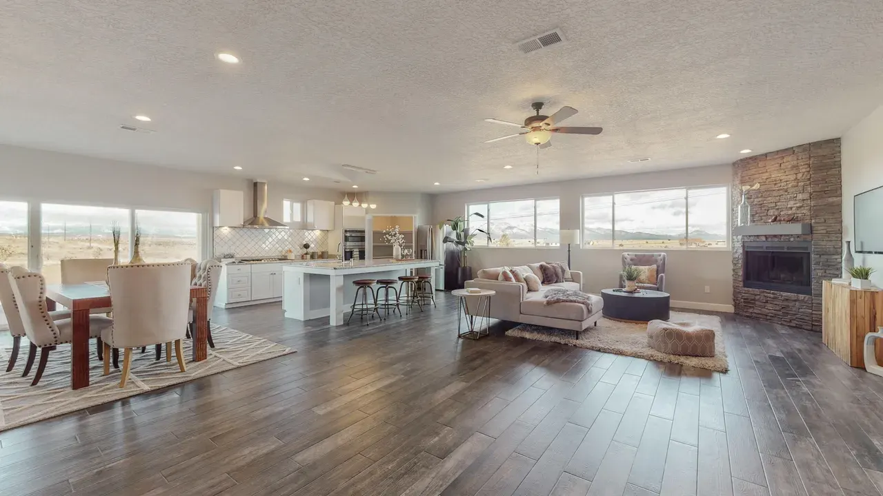 Open kitchen dining and living space